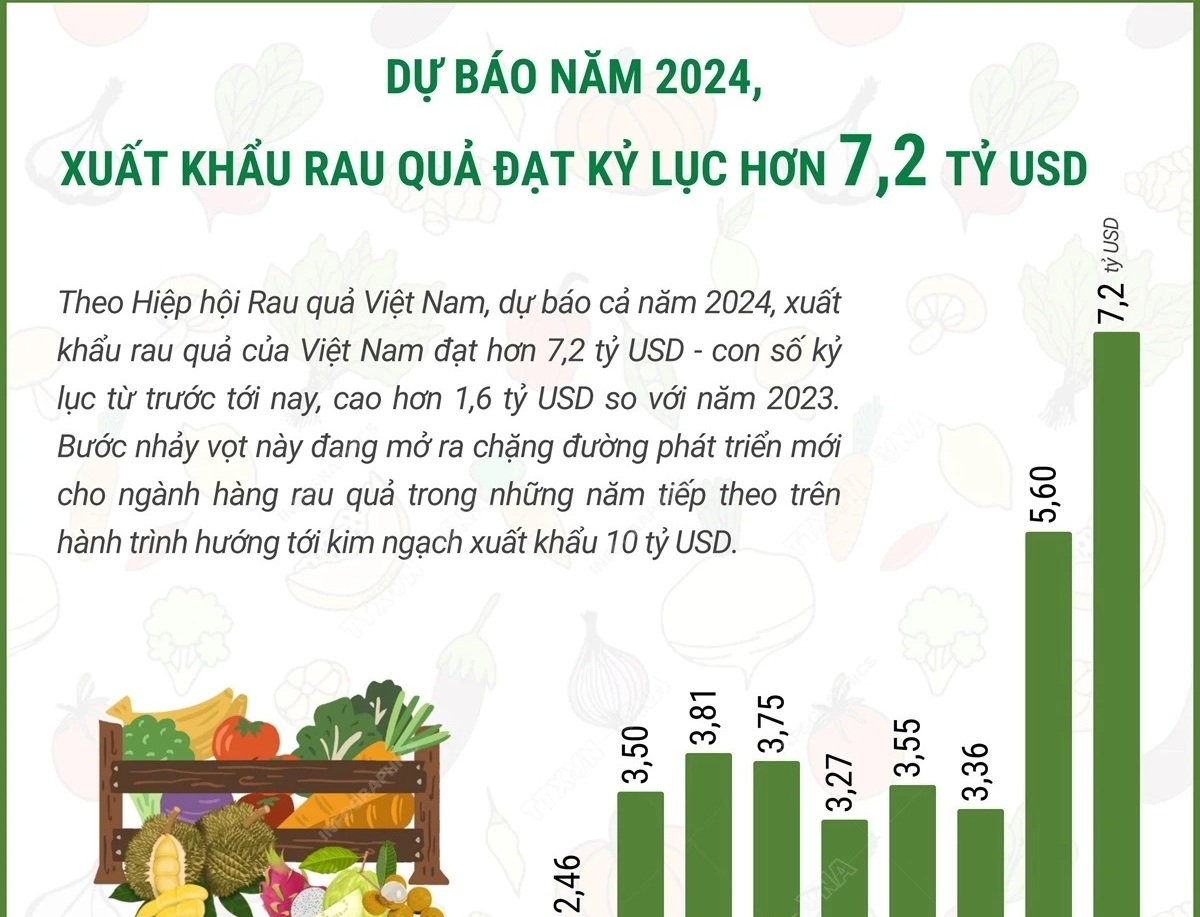 Dự báo năm 2024, xuất khẩu rau quả đạt kỷ lục hơn 7,2 tỷ USD