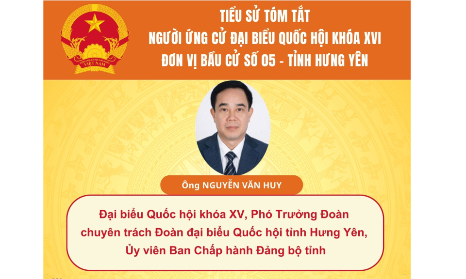 TIỂU SỬ VÀ CHƯƠNG TRÌNH HÀNH ĐỘNG CỦA NGƯỜI ỨNG CỬ ĐẠI BIỂU QUỐC HỘI KHÓA XVI: ÔNG NGUYỄN VĂN HUY