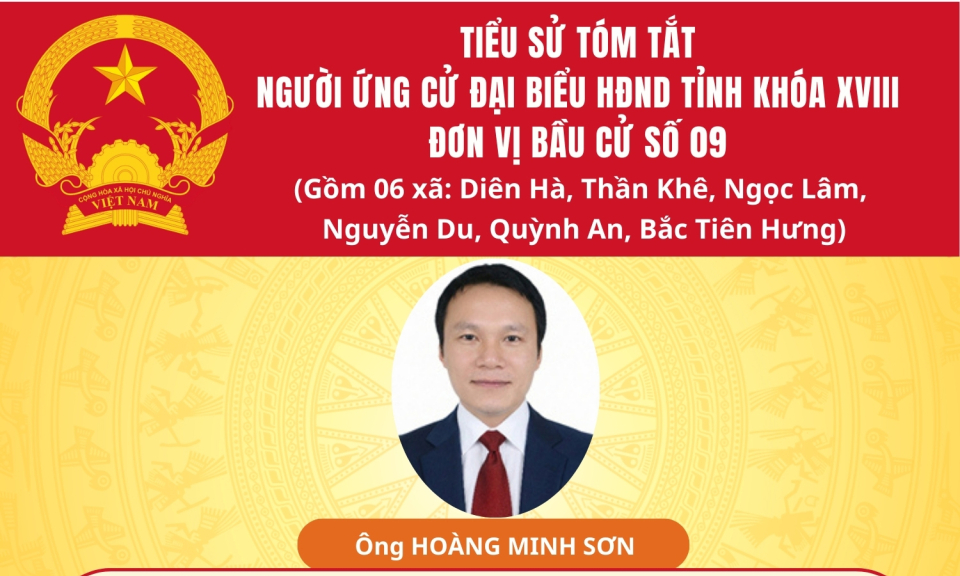 TIỂU SỬ VÀ CHƯƠNG TRÌNH HÀNH ĐỘNG CỦA ỨNG CỬ VIÊN ĐẠI BIỂU HĐND TỈNH KHÓA XVIII TẠI ĐƠN VỊ BẦU CỬ SỐ 9: ÔNG HOÀNG MINH SƠN