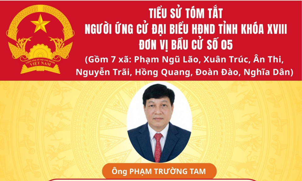 TIỂU SỬ VÀ CHƯƠNG TRÌNH HÀNH ĐỘNG CỦA ỨNG CỬ VIÊN ĐẠI BIỂU HĐND TỈNH KHÓA XVIII TẠI ĐƠN VỊ BẦU CỬ SỐ 5: ÔNG PHẠM TRƯỜNG TAM
