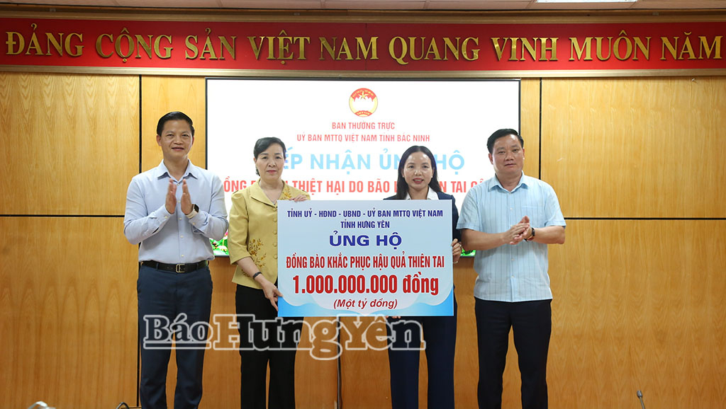 Tỉnh Hưng Yên hỗ trợ Nhân dân các tỉnh Bắc Ninh và Thái Nguyên khắc phục hậu quả thiên tai