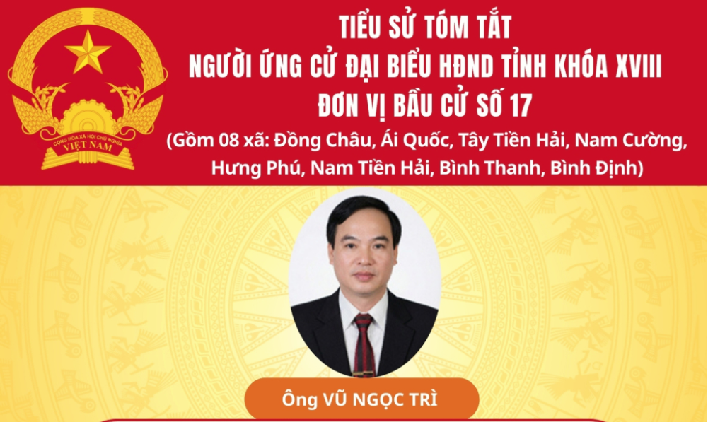 TIỂU SỬ VÀ CHƯƠNG TRÌNH HÀNH ĐỘNG CỦA ỨNG CỬ VIÊN ĐẠI BIỂU HĐND TỈNH KHÓA XVIII TẠI ĐƠN VỊ BẦU CỬ SỐ 17: ÔNG VŨ NGỌC TRÌ