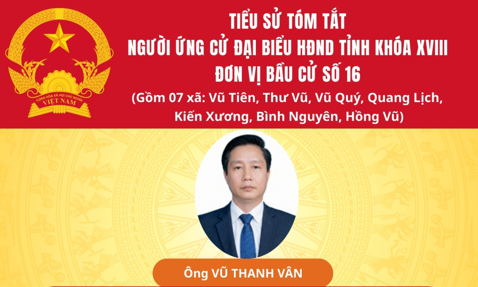 TIỂU SỬ VÀ CHƯƠNG TRÌNH HÀNH ĐỘNG CỦA ỨNG CỬ VIÊN ĐẠI BIỂU HĐND TỈNH KHÓA XVIII TẠI ĐƠN VỊ BẦU CỬ SỐ 16: ÔNG VŨ THANH VÂN