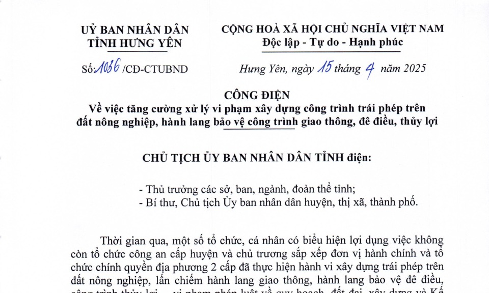 Chủ tịch UBND tỉnh yêu cầu chuyển cơ quan Công an để xử lý đối với trường hợp nhiều lần bị lập biên bản nhưng vẫn cố tình xây dựng công trình trái phép