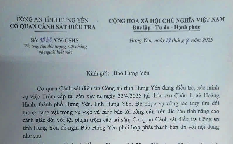 Truy tìm đối tượng, vật chứng và người biết việc trộm cắp tài sản ở xã Hoàng Hanh 