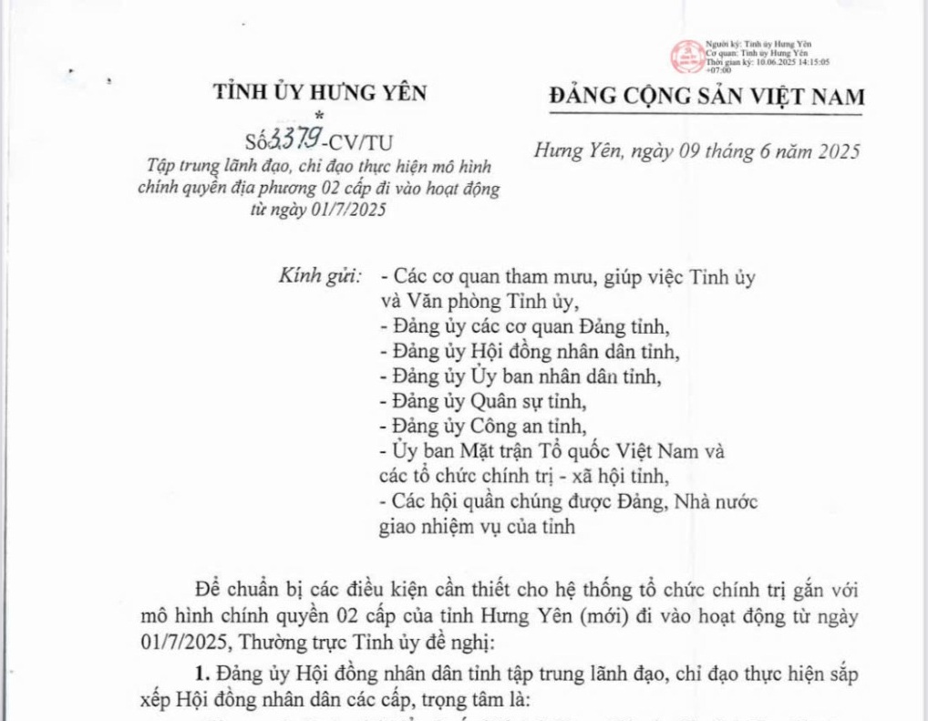 Từ ngày 1/7/2025, mô hình chính quyền địa phương 2 cấp của tỉnh Hưng Yên (mới) đi vào hoạt động