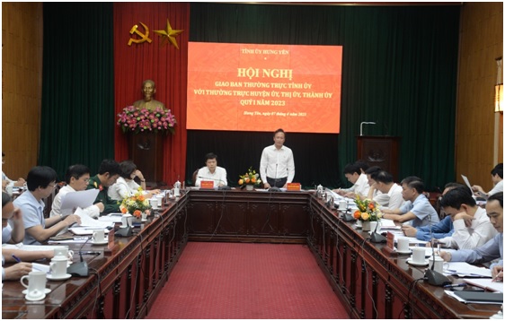 Giao ban Thường trực Tỉnh ủy với Thường trực các huyện ủy, thị ủy, thành ủy quý I năm 2023
