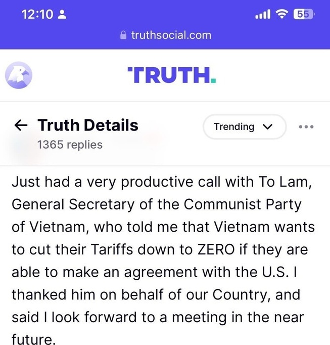 Tổng thống Hoa Kỳ: Cuộc điện đàm với Tổng Bí thư Tô Lâm rất “hiệu quả”