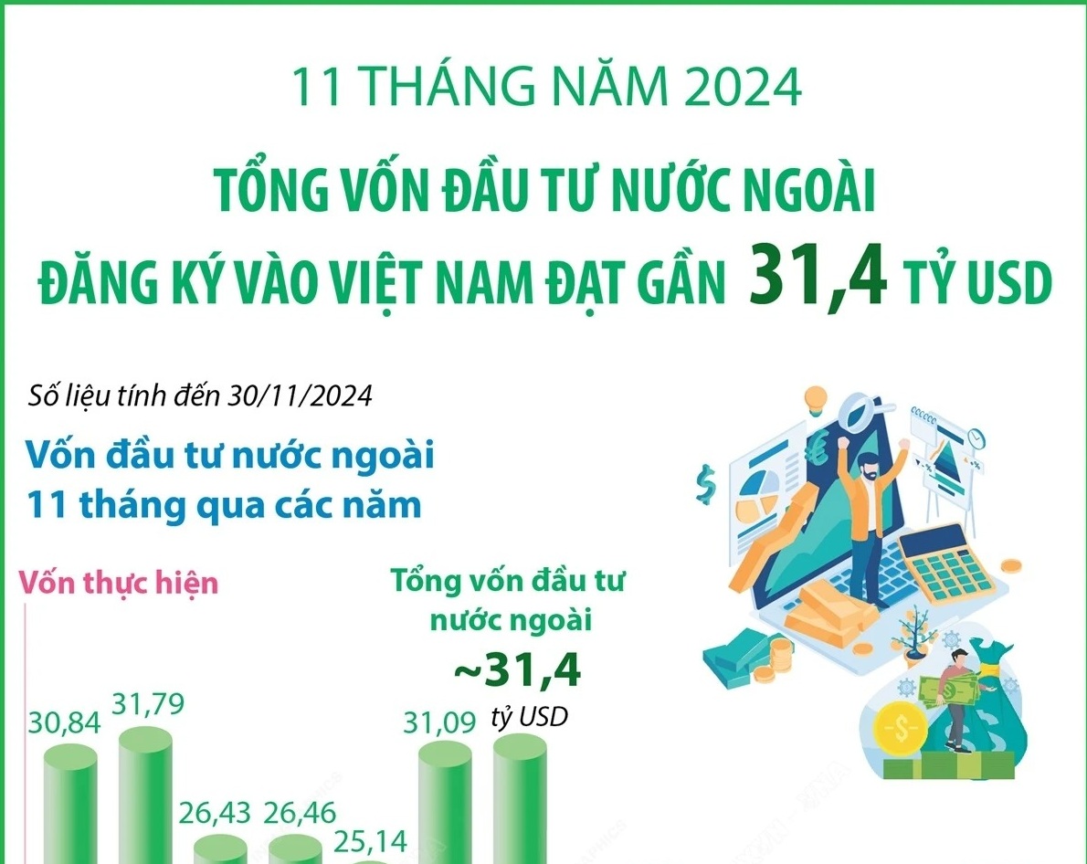 Tổng vốn FDI đăng ký vào Việt Nam đạt gần 31,4 tỷ USD trong 11 tháng