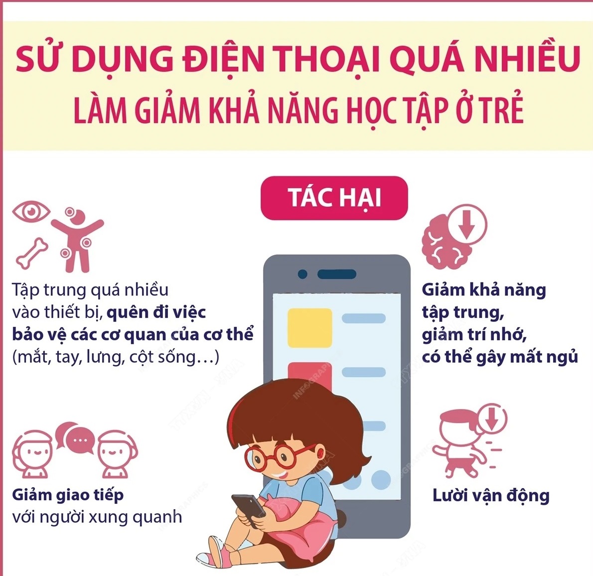 Tác hại từ việc sử dụng điện thoại quá nhiều đối với sự phát triển của trẻ em